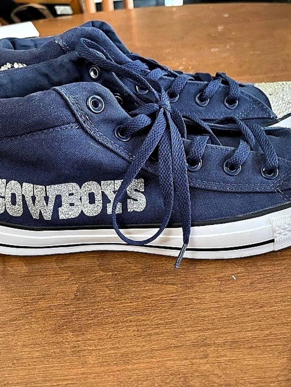 Custom Bling Dallas Cowboys Converse Chuck Taylor Mid Navy Blue -NWOB Size 11
